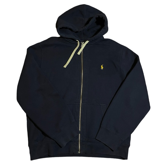 Mens Polo by Ralph Lauren Full Zip Hoodie Sweat Jacket Navy Yellow XL - Picture 1 of 7